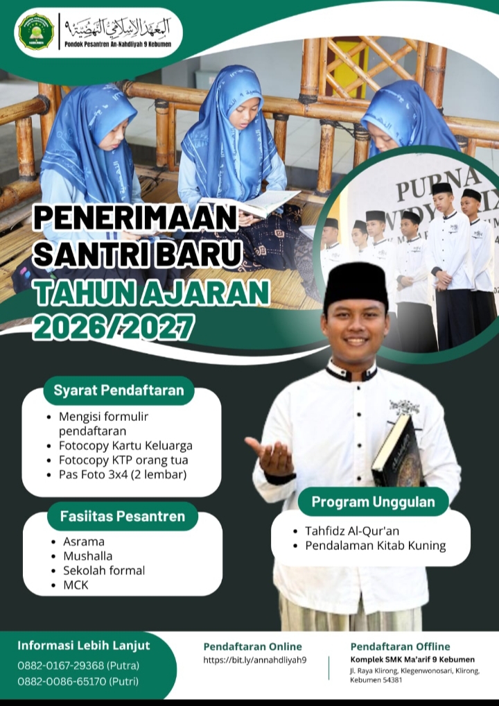 Pesantren An-Nahdliyah 9 Kebumen Buka Penerimaan Santri Baru Tahun Ajaran 2026/2027