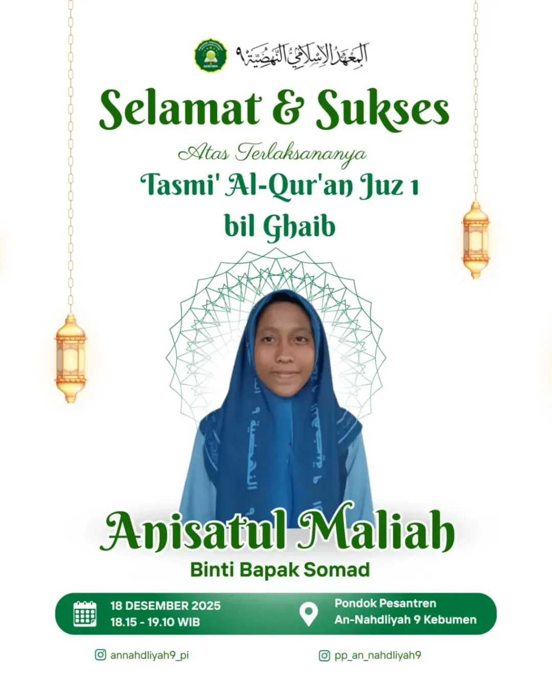 Program Tahfidz Pondok Pesantren An Nahdliyah 9 Putri SMK Ma&rsquo;arif 9 Kebumen Cetak Hafidzah Muda